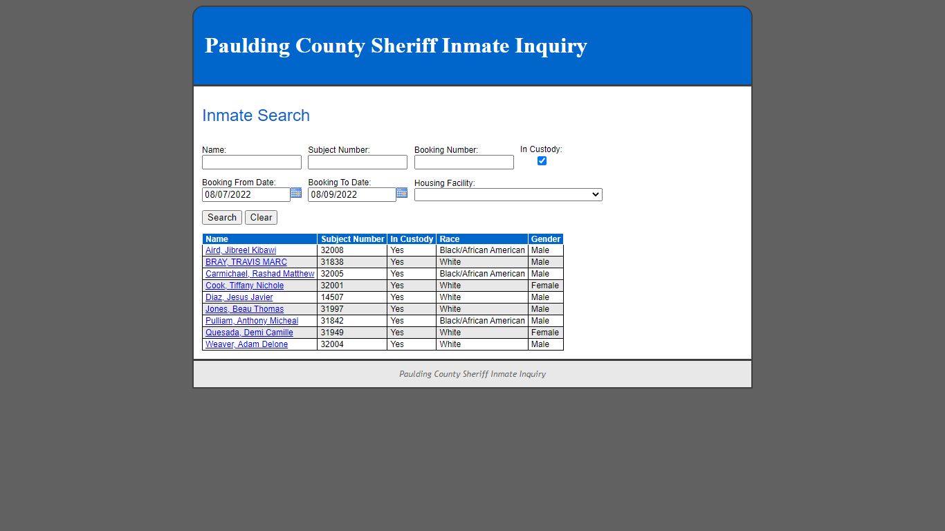 Inmate Search - inmate.paulding.gov:9443